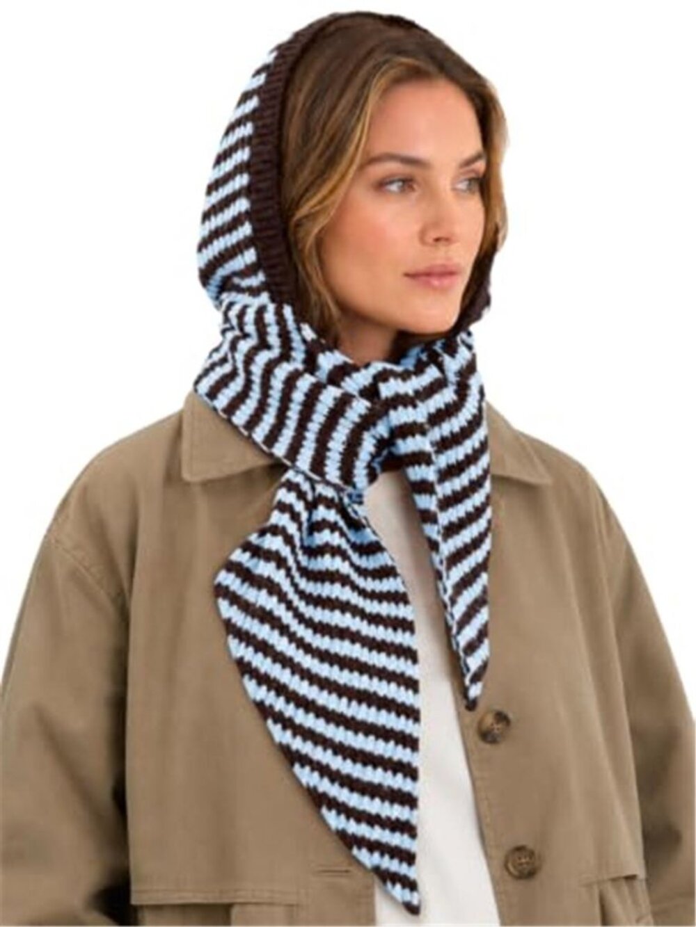 Women's Striped Hooded Scarf Knit Hat Winter Warm Neck Wrap